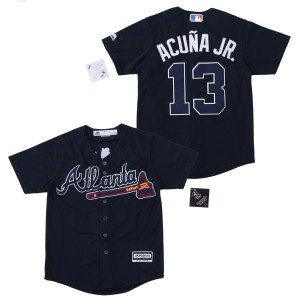 MLB Braves 13 Ronald Acuna Jr. Navy Cool Base Youth Jersey