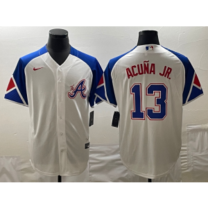 MLB Braves 13 Ronald Acuna Jr. White 2023 City Connect Nike Cool Base Men Jersey