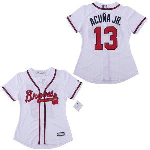 MLB Braves 13 Ronald Acuna Jr. White Cool Base Women Jersey