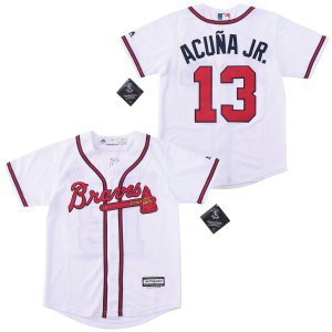 MLB Braves 13 Ronald Acuna Jr. White Cool Base Youth Jersey
