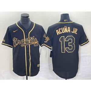 MLB Braves 13 Ronald Acuna Jr Black Gold Nike Cool Base Men Jersey