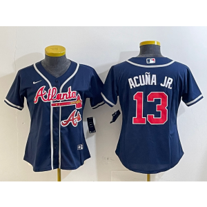 MLB Braves 13 Ronald Acuna Jr Blue Nike Cool Base Youth Jersey
