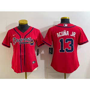 MLB Braves 13 Ronald Acuna Jr Red Nike Cool Base Youth Jersey