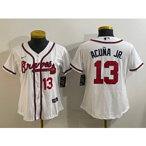 MLB Braves 13 Ronald Acuna Jr White Nike Cool Base Youth Jersey