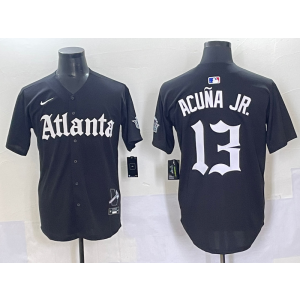MLB Braves 13 Ronald Acuna New Black Nike Cool Base Men Jersey