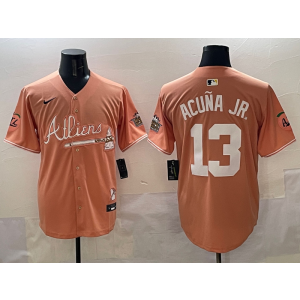 MLB Braves 13 Ronald Acuna Orange New Nike Cool Base Men Jersey