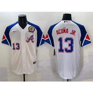 MLB Braves 13 Ronald Acuna White City Nike Cool Base Men Jersey
