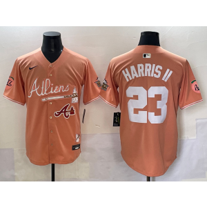 MLB Braves 23 Harris II Orange Nike Cool Base Men Jersey