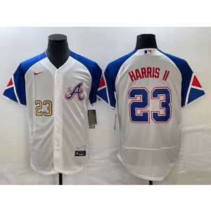 MLB Braves 23 Harris II White Gold 2023 City Connect Nike Flexbase Men Jersey