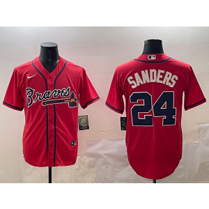 MLB Braves 24 Deion Sanders Red Nike Cool Base Men Jersey