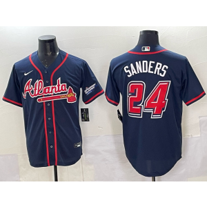 MLB Braves 24 Sanders Navy Nike Cool Base Men Jersey