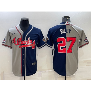 MLB Braves 27 Riley Grey Blue Split Nike Cool Base Men Jersey