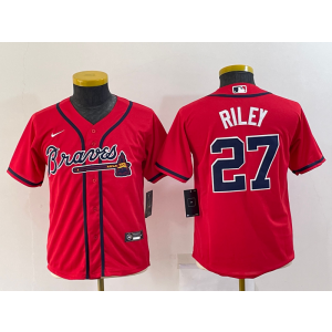 MLB Braves 27 Riley Red Nike Cool Base Youth Jersey