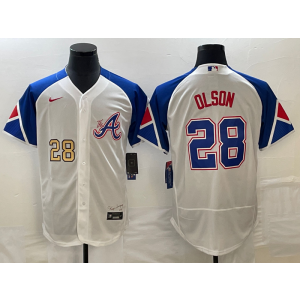 MLB Braves 28 Matt Olson White Gold 2023 City Connect Nike Flexbase Men Jersey