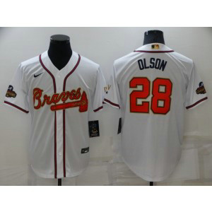 MLB Braves 28 OLSON 2022 White Gold Nike Cool Base Men Jersey