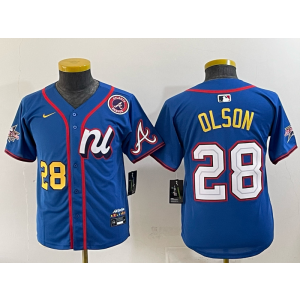 MLB Braves 28 OLSON Blue 2025 All Star Nike Cool Base Youth Jersey