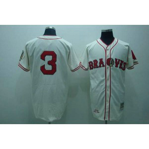 MLB Braves 3 Babe Ruth Cream Mitchell and Ness Throwback Men Jersey