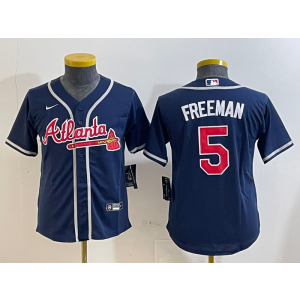 MLB Braves 5 Freddie Freeman Navy Nike Cool Base Youth Jersey