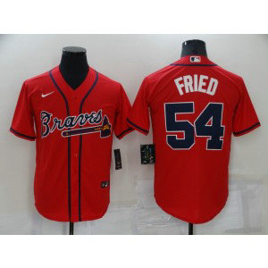 MLB Braves 54 Max Fried Red Nike Cool Base Men Jersey