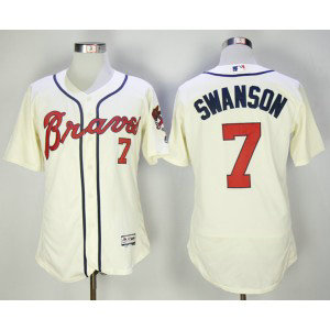 MLB Braves 7 Dansby Swanson Cream Flexbase Men Jersey