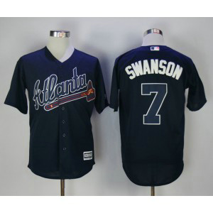 MLB Braves 7 Dansby Swanson Navy Cool Base Men Jersey