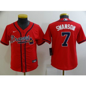MLB Braves 7 Dansby Swanson Red Nike Cool Base Youth Jersey