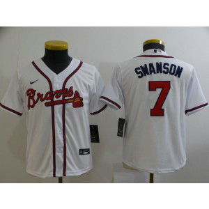 MLB Braves 7 Dansby Swanson White Nike Cool Base Youth Jersey