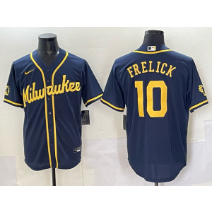MLB Brewers 10 Frelick Navy Nike Cool Base Men Jersey