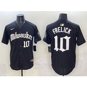 MLB Brewers 10 Frelick New Black Nike Cool Base Men Jersey MLB Brewers 10 Frelick New Black Nike Cool Base Men Jersey
