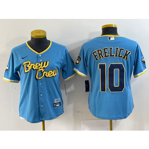 MLB Brewers 10 Sal Frelick Powder Blue City Connect Nike Cool Base Women Jersey