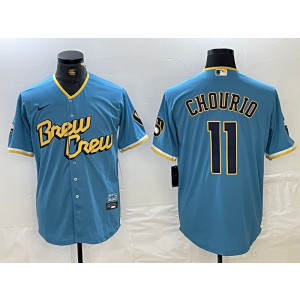 MLB Brewers 11 Chourio Blue City Connect Nike Cool Base Men Jersey