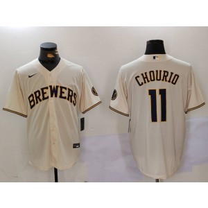 MLB Brewers 11 Chourio Cream Nike Cool Base Men Jersey