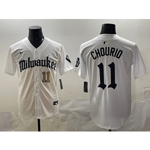 MLB Brewers 11 Chourio New White Nike Cool Base Men Jersey MLB Brewers 11 Chourio New White Nike Cool Base Men Jersey