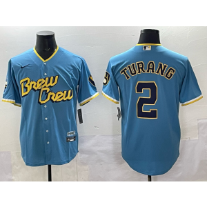 MLB Brewers 2 Turang Blue City Nike Cool Base Men Jersey