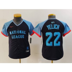 MLB Brewers 22 Christian Yelich Black 2024 All-Star Nike Cool Base Youth Jersey