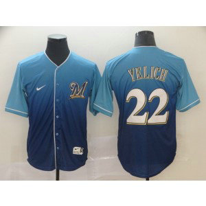 MLB Brewers 22 Christian Yelich Blue Drift Fashion Men Jersey