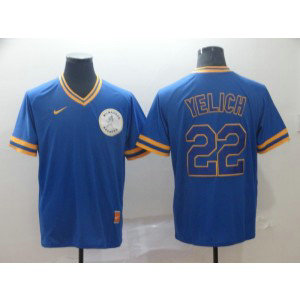 MLB Brewers 22 Christian Yelich Blue Nike Cool Base Men Jersey