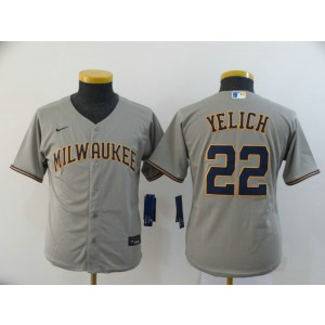 MLB Brewers 22 Christian Yelich Grey 2020 Nike Cool Base Youth Jersey