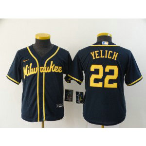 MLB Brewers 22 Christian Yelich Navy 2020 Nike Cool Base Youth Jersey