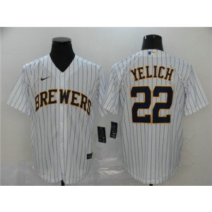 MLB Brewers 22 Christian Yelich White 2020 Nike Cool Base Men Jersey
