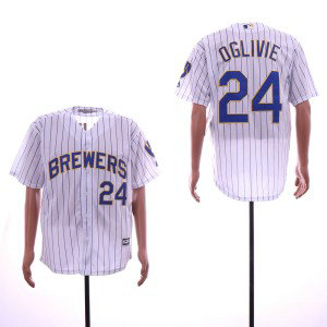 MLB Brewers 24 Ben Oglivie White Cool Base Men Jersey
