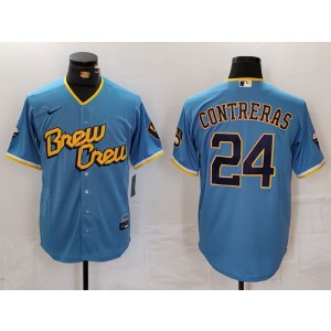 MLB Brewers 24 William Contreras Blue Nike Cool Base Men Jersey