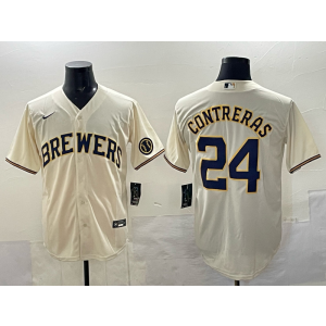 MLB Brewers 24 William Contreras Cream Nike Cool Base Men Jersey