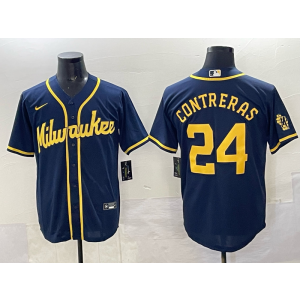 MLB Brewers 24 William Contreras Navy Nike Cool Base Men Jersey