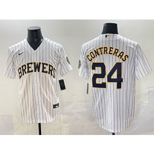 MLB Brewers 24 William Contreras White Nike Cool Base Men Jersey