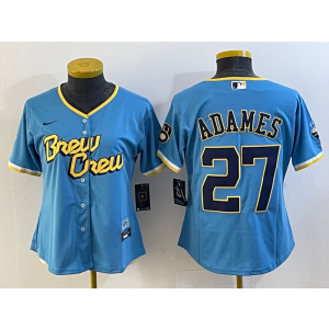 MLB Brewers 27 Willy Adames Blue City Connect Nike Cool Base Women Jersey