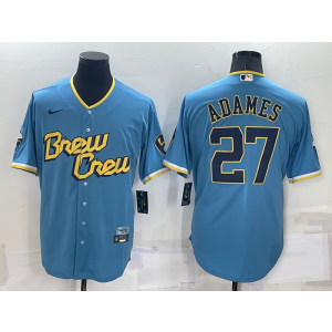 MLB Brewers 27 Willy Adames Powder Blue 2021 City Connect Nike Cool Base Men Jersey
