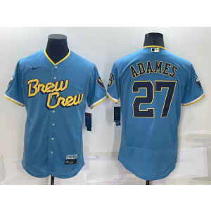 MLB Brewers 27 Willy Adames Powder Blue 2021 City Connect Nike Flexbase Men Jersey