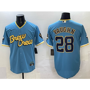 MLB Brewers 28 Vaughn Blue Nike Cool Base Men Jersey