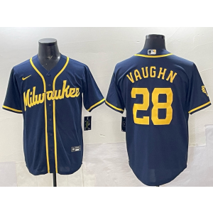 MLB Brewers 28 Vaughn Navy Nike Cool Base Men Jersey